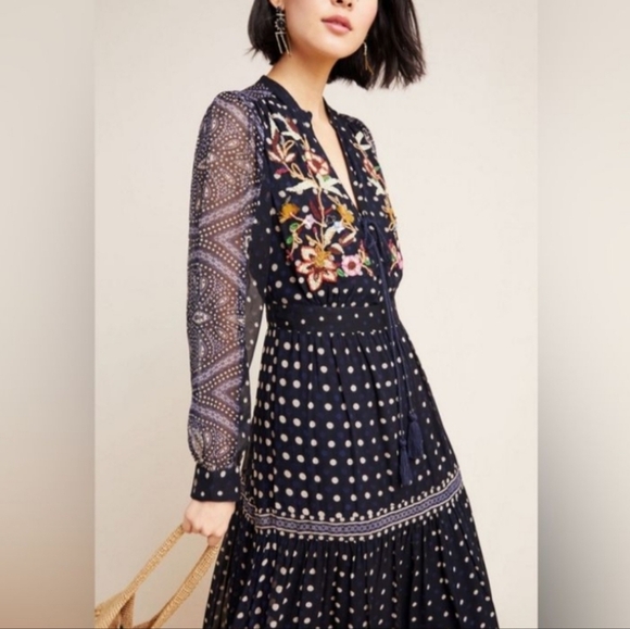 Anthropologie Maeve Cassidy Embroidered Beaded Midi Dress Size 2 - Picture 4 of 16